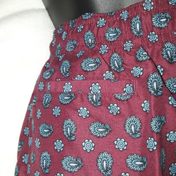 Men's Burgundy Red Blue Paisley Swim Trunks Shorts - Picture 4 of 7
